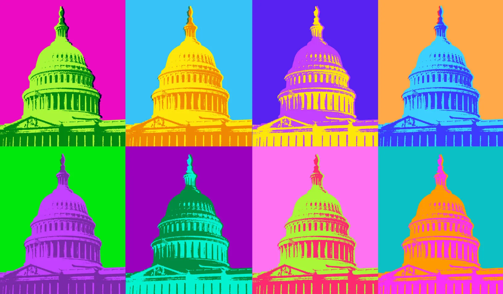 Tiles of brightly colored, posterized images of the Capitol Building. Credit: iStock/smartboy10