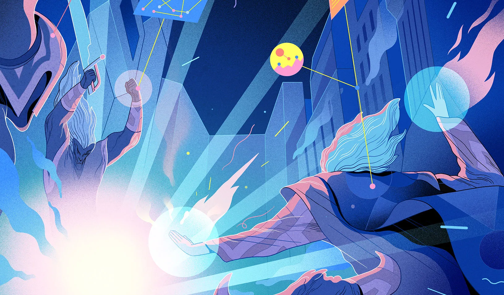 Illustration of gamers throwing balls. Credit: Rune Fisker