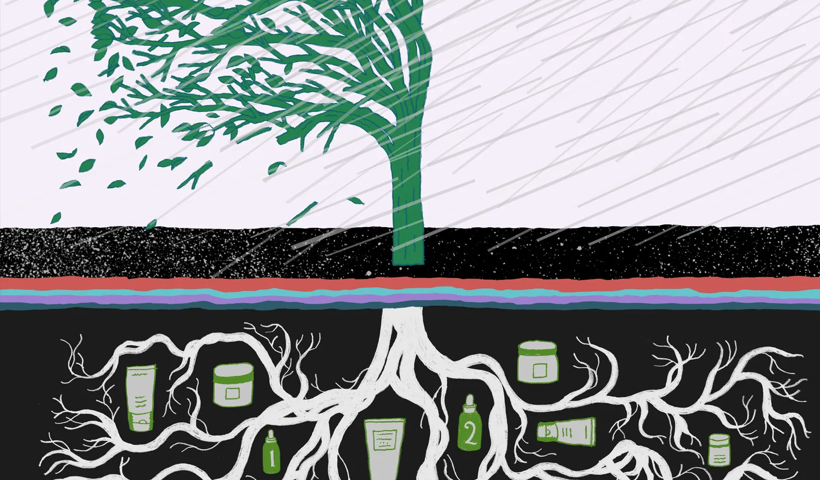 Illustration of a tree with roots.