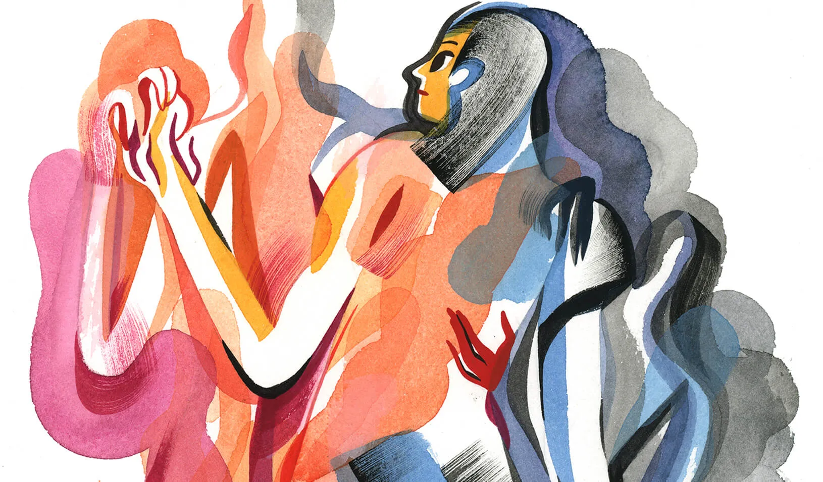 A colorful watercolor of people dancing