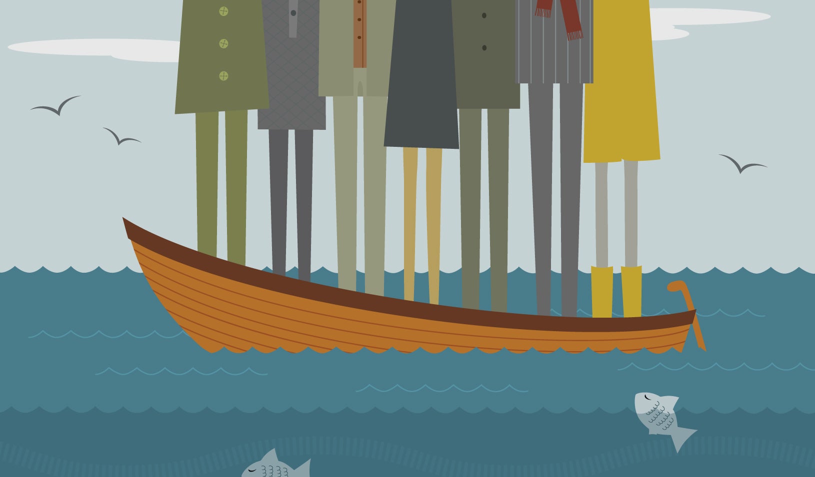 illustration people standing in a rowboat | iStock/MsEli