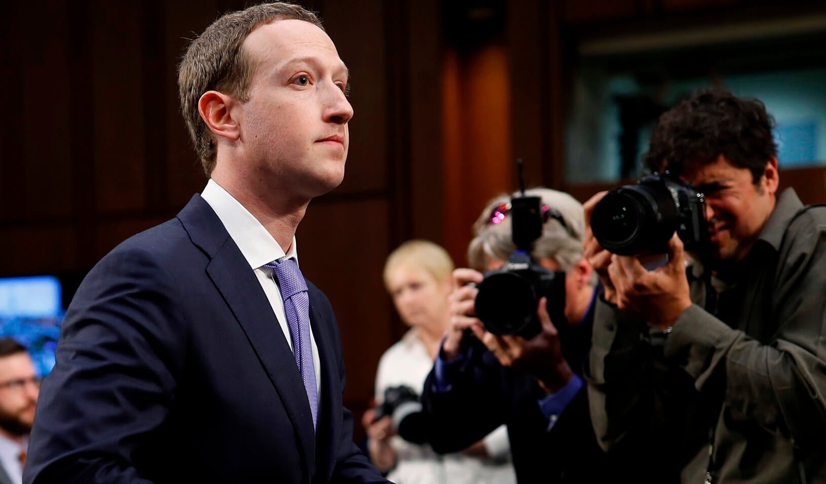 Facebook CEO Mark Zuckerberg stands during a break in testimony before a Senate Judiciary and Commerce Committees joint hearing regarding the company’s use and protection of user data. Credit: Reuters/Aaron P. Bernstein